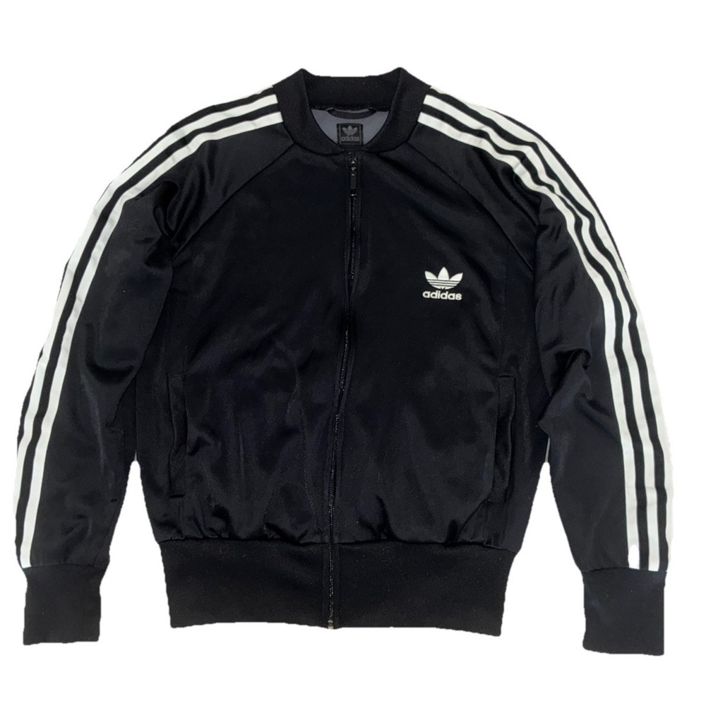 Adidas Originals Track Jacket Women's M Black Cropped Full Zip Y2K Vtg *spot